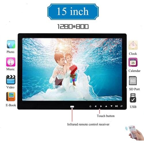15 Inch 1280x800 HD Digital Photo Frame Touch Screen Smart Picture Frame Mult-Media Player MP3 MP4 Alarm Clock Album with Holder