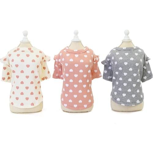 Pink Beige Gray Cotton Pet Clothes Warm Hoodies Tshirt Heart Pattern O-neck Lace Short Sleeve Sweater Sweatshirt For Small Dogs