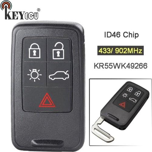 KEYECU 433MHz/ 902MHz KR55WK49266 Replacement 5 Button Smart Remote Key Fob for Volvo XC60 S60 S60L V40 V60 S80 XC70 2015-2017