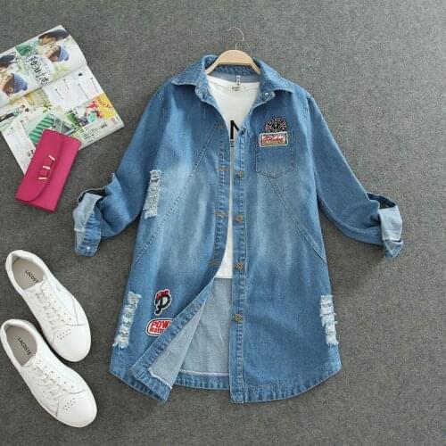Womens Basic Jean Coats Autumn Women letters printing Denim Jacket Vintage Long Sleeve Loose Female Jeans Coat Girls Outwear