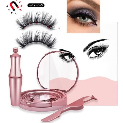 MB 5 Magnetic False Eyelashes Set with Eyeliner Magnets Black Liquid Eye Waterproof Natural Lasting 3D Case Gift Tweezers