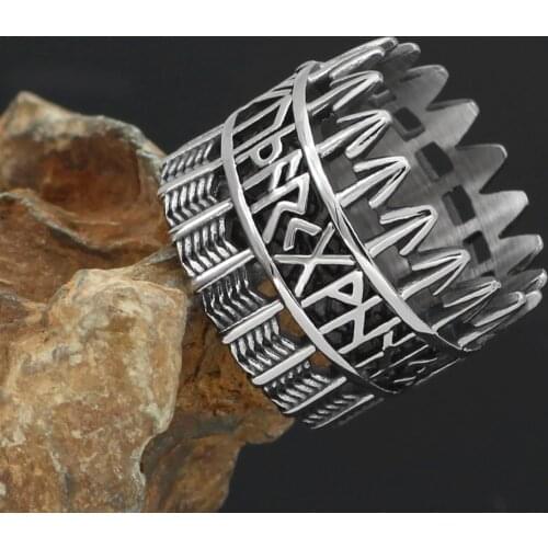 Men 316L stainless steel norse Viking amulet odin rune ring with gift bag