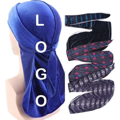 Customize Logo Mens Velvet Durags Bandana Turban Hat Wigs Doo Men Durag Biker Headwear Headband Pirate Hat Du-RAG