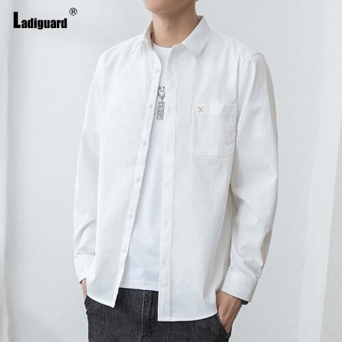 Ladiguard Plus Size 4xl Mens Fashion Shirts Masculinas Autumn Blouses 2021 Single Breasted Top Long Sleeve Casual Shirt blusas