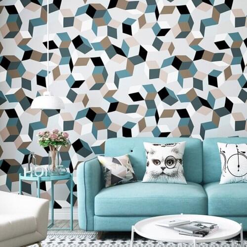 Noridc Geometric Wall Papers 3D Ins Vinyl Grid Wallpaper Roll for Living Room Bedroom Background Walls Mural Papel Pintado