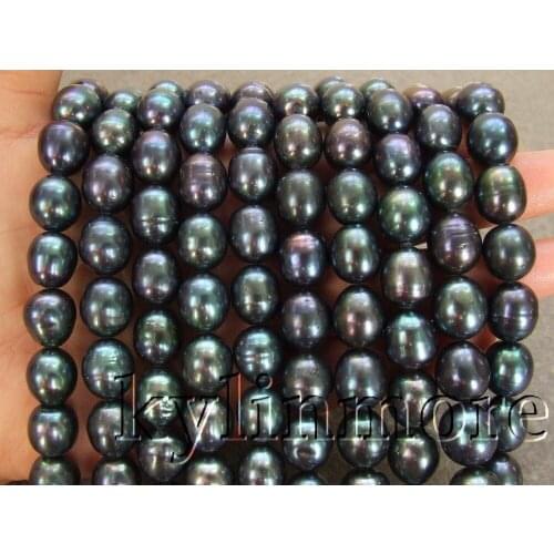 New 7-8MM natural freshwater black pearl loose beads 14inch A