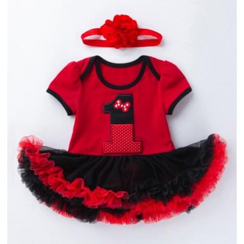 New Style First Birthday Costumes Cute Baby Girls Lace Romper Dress and Flower headband clothing set 1 St Toddler Party Clothes