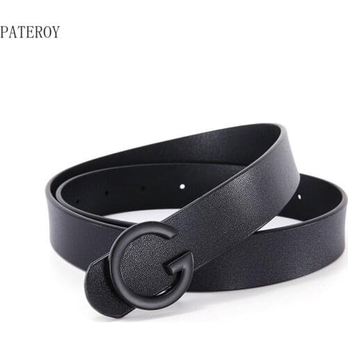 Genuine Leather Womens Fashion Jeans Belt for Women Vintage Metal Black G Letter Pin Buckle Belts Female Strap Luxury Brand