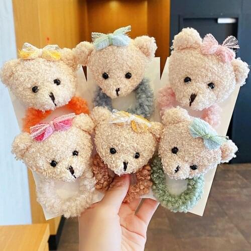 New Girls Cute Colorful Cartoon Bear Plush Scrunchie Kids Sweet Hair Decorate Tie Elastic Hair Bands Fashion Hair Accessories