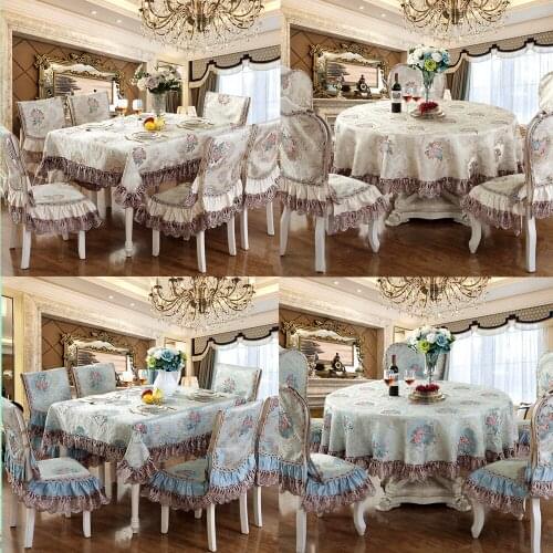 Luxuriously Embroidered Lace Tablecloth Chair Cover Soft Quality Fabrics European Royal Noble Table Cover Round\Rectangle