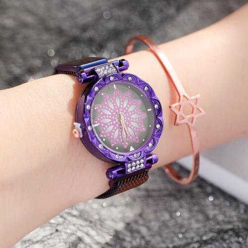 Luxury Brand Watches for Women Stylish Stainless Steel Mesh Magnetic Buckle Quartz Wristwatch Floral Ladies Watch Rolej Mujer