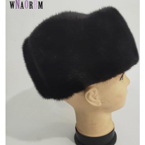 Real mink hat winter mens warm caps whole piece mink fur hats Winter warm outdoor hat Travel Sports Hats For Men Snow Caps