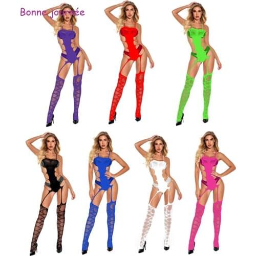 Sexy suspender underwear one-piece open file leaky hip net suit one-piece fishnet stockings stockings