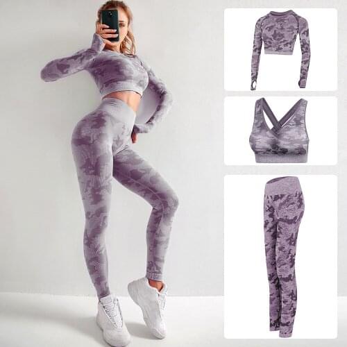 Sports Suits 2/3PCS Seamless Women Yoga Set Workout Sportswear Gym Clothing Fitness Long Sleeve Crop Top High Waist Leggings