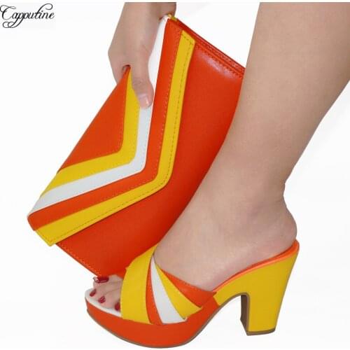 Fashion Orange High Heels Matching Shoes And Bag Women Pumps With Purse Bag Set Ladies Platform Slippers Purse CR2126 10CM