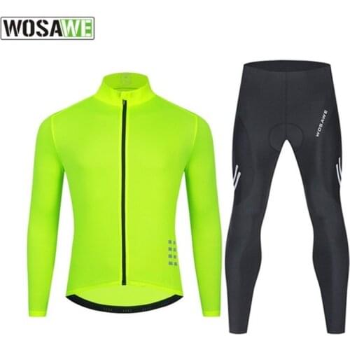 WOSAWE 4 Colors Reflective Mens Cycling Jersey Set Breathable Long Sleeve Cycling Jersey and Bike Bicycle Pants with Gel Pad