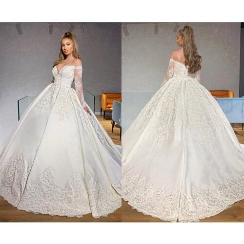 2020 Vintage Wedding Dresses Ball Gown Off Shoulder Long Sleeve Lace Appliques Vestido De Noiva Custom Made Bridal Dress