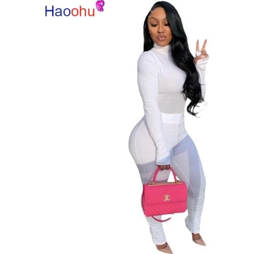 HAOOHU Knit Two Piece Set Fall Clothes for Women Tracksuit Turtleneck Top and Stacked Pants Lounge Wear Outfits Matching Sets