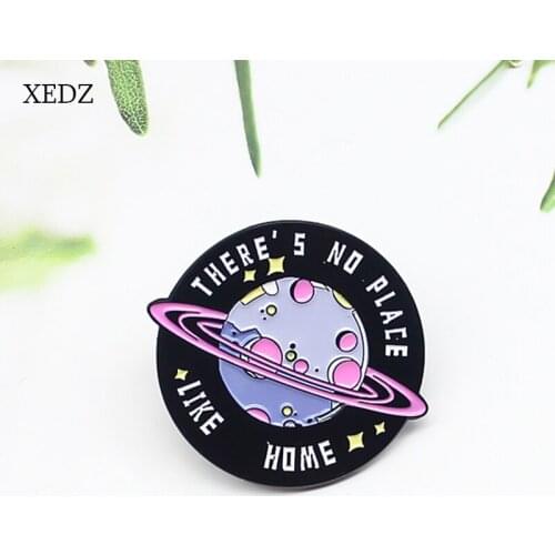XEDZ Round Black Planet Enamel Brooch Children Purple Alien Space Badge Backpack Clothing Decoration Gift