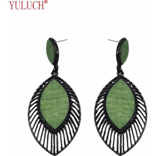 YULUCH 2018 Retro Bohemian Alloy Inlaid African Wooden Feather women Jewelry Earring Pendant Gift