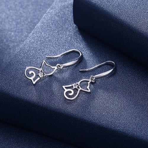 Animal Loving Cute Simple Cat Kitten Hook Earrings Silver Color Earring For Women Wedding Unique Jewelry Trendy Gift 2021