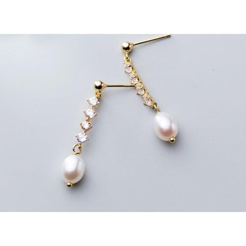 MloveAcc Authentic 100% 925 Sterling Silver Elegance Simulated Pearl Women Drop Earrings White Earrings Sterling Silver Jewelry