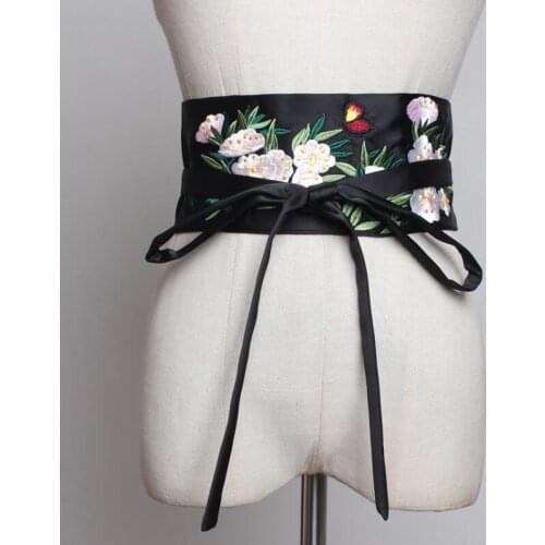 Womens runway fashion embroidery satin Cummerbunds female Dress Corsets Waistband Belts decoration wide belt R2256