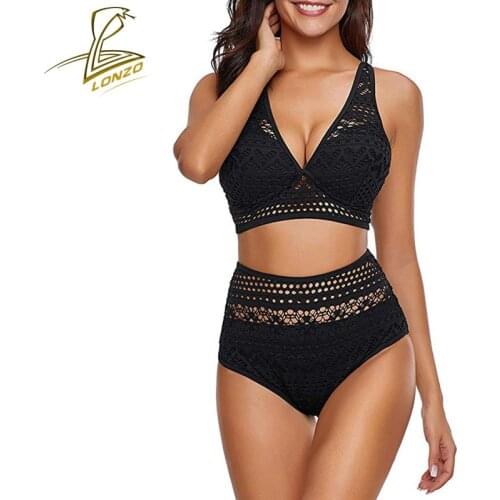 LONZO 2021 New Sexy Lace Bikini 2 Piece Sets Womens High Waist Push Up Swimsuit Beach Swimwear Swimming Suit Women LSWB156