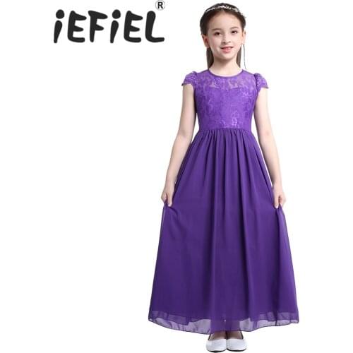 IEFiEL Kids Girls Floral Tulle Lace Chiffon Dress for Party and Wedding Bridal Girls Flower Dress Prom Formal Maxi Dress 4-14Y