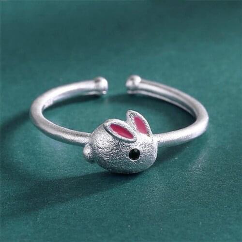 Silver Color Lovely Tiny Rabbit Open Ring for Women Girls Cartoon Bunny Ring Fashion Jewelry Valentines Day Gift Adjustable