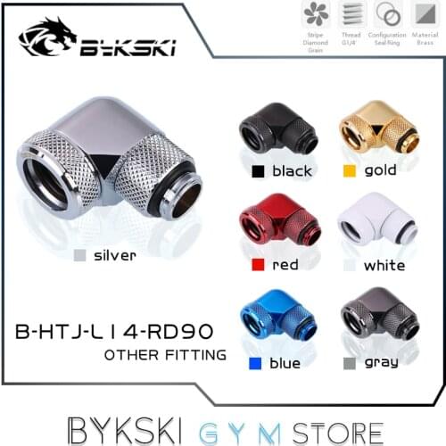 Bykski Hard Pipe Fitting 90 Degree Rotatable Angled Series, OD 14mm PETG/Acrylic/ Metal Rigid Tubing Conenctor, G1/4'' 7 Colors