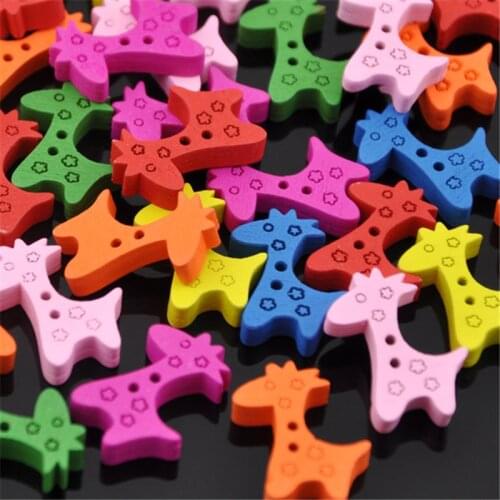 10/50/100pcs Mix Color Giraffe Wood Button Kids Sewing Crafts Accessories WB146