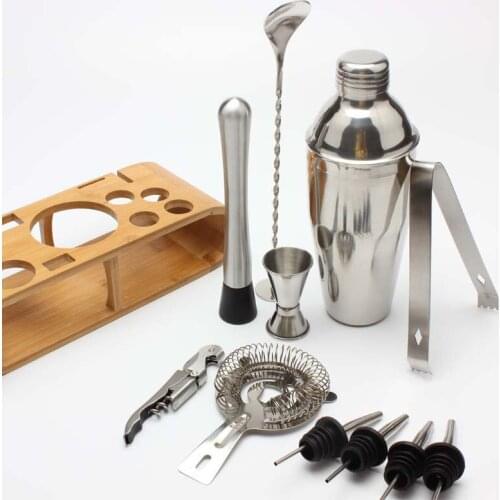 12 piece 750ML/550ML cocktail shaker set cocktail shaker kit stainless steel bar tool set stylish bamboo rack cocktail shaker
