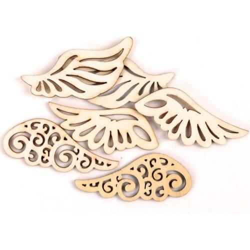 Wooden Cute Wing Shape Arts Painting Scrapbooking Embellishments Craft Handmade Home Decoration Accessories DIY 57mm 12pcs