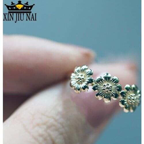 18k gold paint Delicate Daisy Sunflowers Flower Wedding Band Cute Female Silver Color Ring Bridesmaid Jewelry Gift for Girl