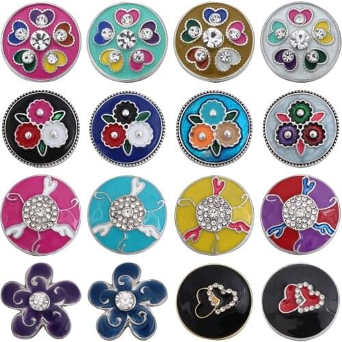 5pcs/lot New Interchangeable Snaps Dripping Oil Flower 18mm Metal Snap Buttons Fit Snaps Bracelets Bangles Charms Snap Jewelry