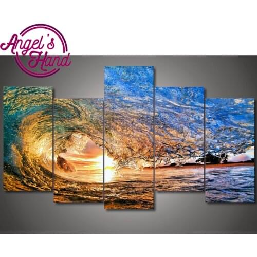 5 pcs 5D DIY Diamond Painting Sea Waves Embroidery Full Square Diamond Cross Stitch Rhinestone Mosaic Painting Home decoration