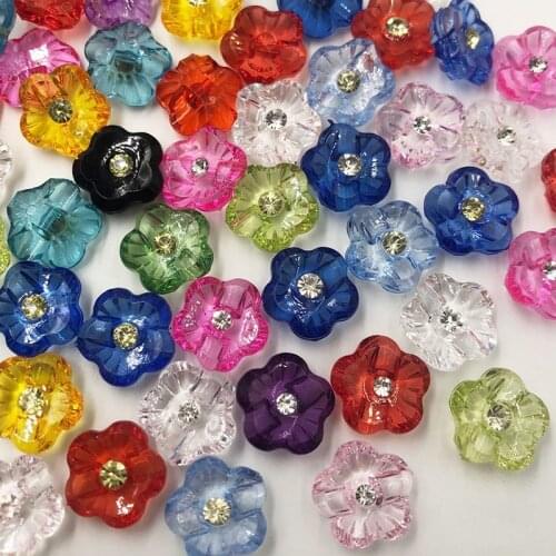 50pcs Mix New! Fancy Plastic button With Rinestone sewing craft appliques Lots PT06