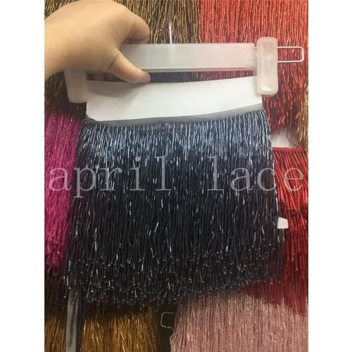 A001-9 dark blue color 5 yards/bag 15cm width beads ribbon fringe tassel for garment/decorative/wedding bridal gown dress