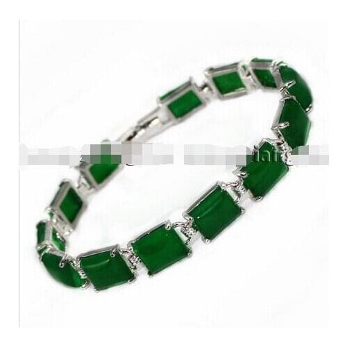 Free shipping Natural Green stone Chain Bracelet 7.5" AAA G5 ^^@^ GP