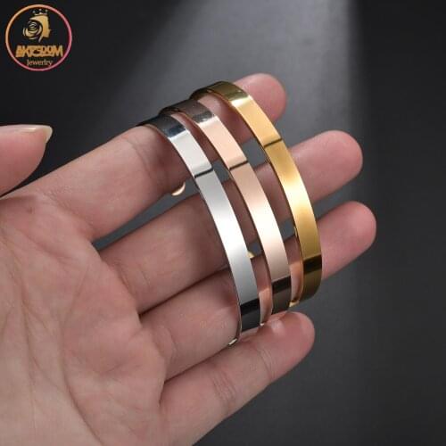 Akizoom Fashion Vintage Femme Simple Cubic Bangle Gold Stainless Steel Cuff Lovers Bracelet for Women Jewelry Gifts Freeshipping