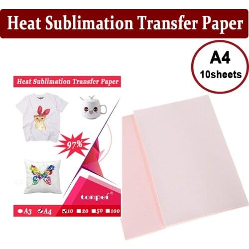 A4 10 Sheets Heat Sublimation Transfer Paper For Fabric Non-Cotton T-shirt Mugs Phone Porcelain Case By Inkjet Printer