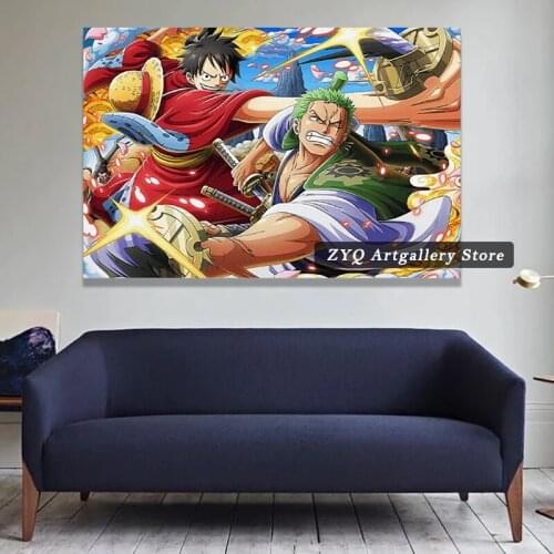 Luffy Zoro Wano One Piece Poster Decorative Painting Canvas Wall Art Living Room Posters Bedroom Painting
