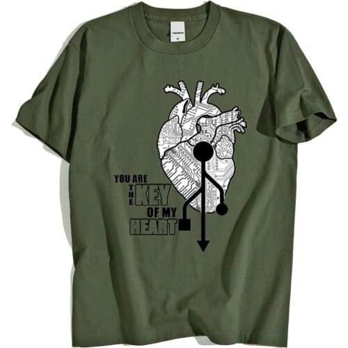 Key To My Heart Ideas Print Mens T-Shirt Loose Breathable Streetwear Solid Color Menswear Half Sleeve Men Tshirts Summer Loose
