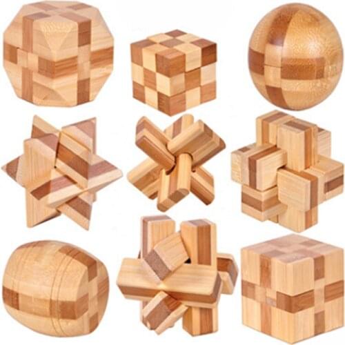 Hot Design IQ Brain Teaser Kong Ming Lock Wooden Interlocking Burr 3D Puzzles Game Toy Intellectual Educational For Adults Kids