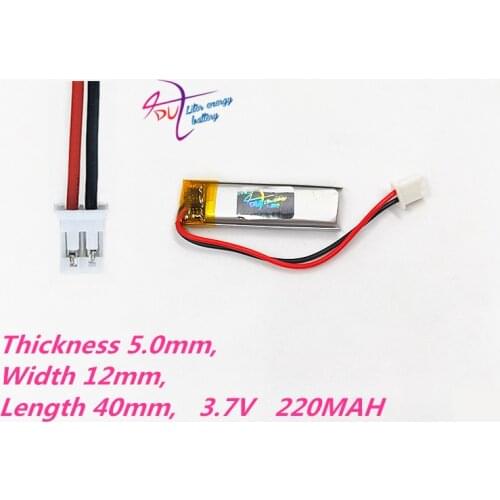 JST PH 2.0mm 2pin 3.7V 220mAh Lithium Polymer LiPo Rechargeable Battery 501240 For Mp3 GPS PSP bluetooth headphone smart watch