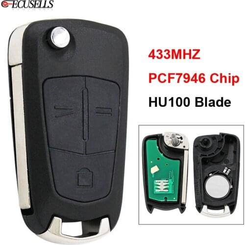 3 Button Smart Remote Car Key 433Mhz PCF7946 Chip HU100 Uncut Blade for Vauxhall for Opel Astra Vectra C for Signum 2003 - 2008