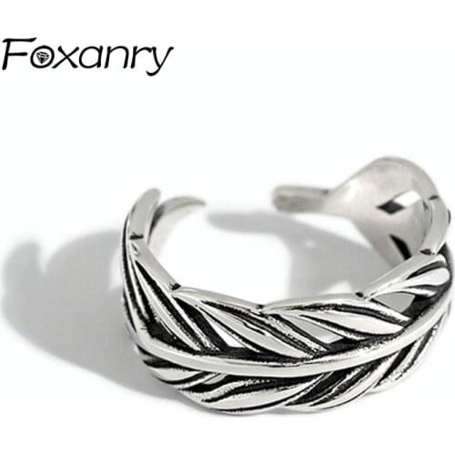Foxanry 925 Sterling Silver Couples Rings New Trendy Elegant Vintage Hip Hop Punk Creative Hollow Leaves Girls Party Jewelry