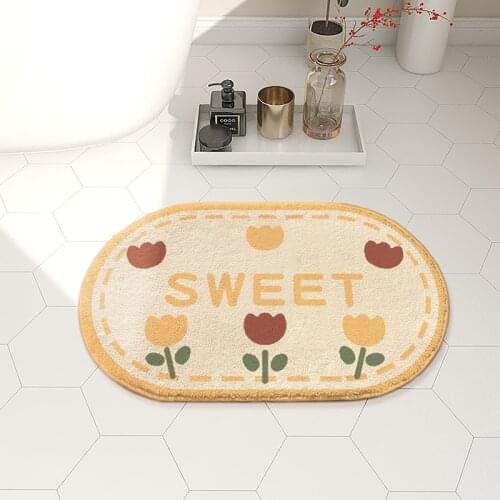 Floret Bath Mat Cute Oval Fluffy Floral Fruit Carpet Tub Side Rug Bathoom Floor Anti Slip Pad Bathmat Doormat Home Decor