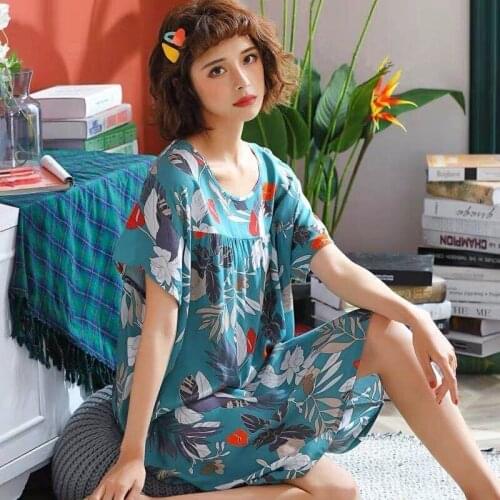 Summer Cotton M-5XL Sleepwear Women Nightdress Womens Fashion Print Ladies Nightgown Sexy Nightwear Plus Size Home Sleep Dress